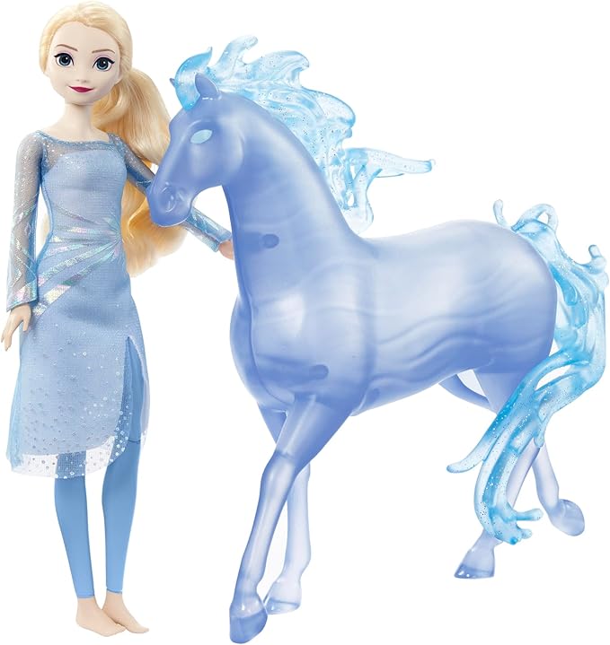 Mattel Disney Frozen Toys, Elsa Fashion Doll & Horse-Shaped Water Nokk Figure Set, Inspired by the Frozen 2 Movie