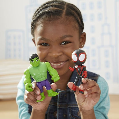Spidey and His Amazing Friends Hero Reveal 2-Pack, Marvel Action FiguresMask Flip Feature, Miles Morales and Hulk