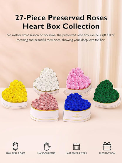 Eterfield 27 Forever Flowers in Heart Shape Box, Preserved Roses That Last a Year Preserved Flowers Birthday Gifts for Her Mom Women Wife Anniversary Valentines Day Mothers Day Christmas, Light Pink