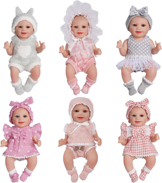 BABESIDE 6 Sets of Baby Doll Clothes for 8-10-12 Inch Dolls, Bitty Babydolls Clothes and Accessories Set with Socks Underwear for Realistic Baby Dolls Girl
