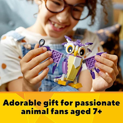 LEGO Creator 3 in 1 Fantasy Forest Creatures, Woodland Animal Toys Set Transforms from Rabbit to Owl to Squirrel Figures, Gift for 7 Plus Year Old Girls and Boys, 31125