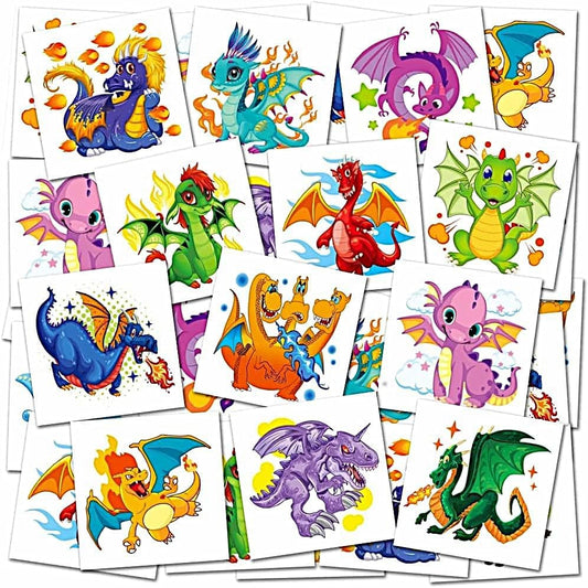 ArtCreativity Dragon Individual Temporary Tattoos for Kids - Bulk Pack of 144 Pre-Cut Dragons Tattoos in Assorted Designs, Non-Toxic 2 Inch - Dragon Tattoo Birthday Party Favors, Goodie Bag Stuffers