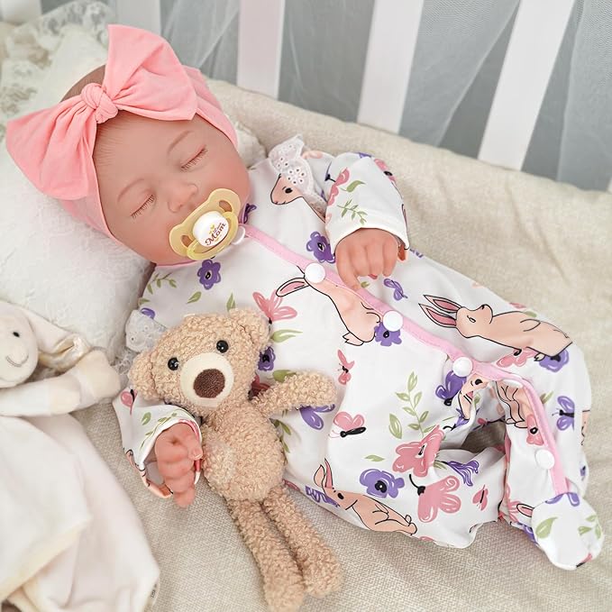 BABESIDE Reborn Baby Dolls - 17Inch Cute Soft Vinyl Realistic Baby Doll Girl Poseable Smiling Real Life Baby Dolls with Complete Accessories for 3+ Years Old Gifts