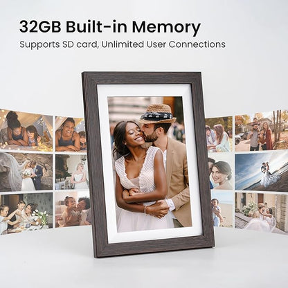 32GB Frameo Digital Picture Frame, 10.1 Inch WiFi Digital Photo Frame, 1280x800 IPS Touch Screen, Send Photos/Videos via Free App from Anywhere(Brown)