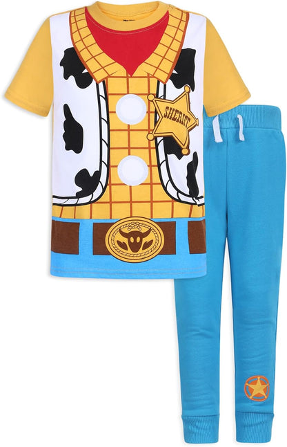 Disney Toy Story Woody and Buzz Lightyear Boys Short Sleeve T-Shirt and Pants Set for Toddler and Little Kids