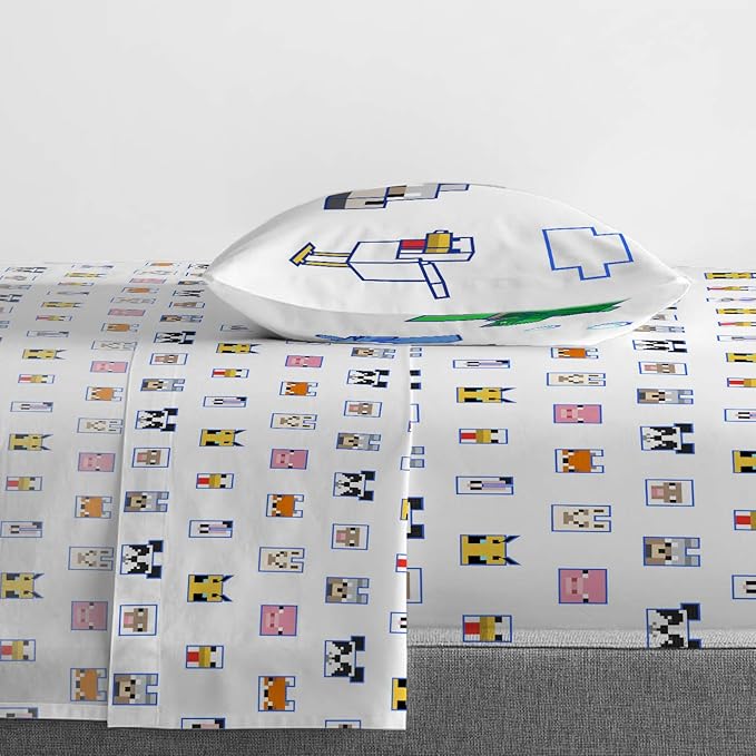 Jay Franco Minecraft Animal Patch 5 Piece Twin Bed Set - Includes Comforter & Sheet Set Bedding - Super Soft Fade Resistant Microfiber (Official Minecraft Product)