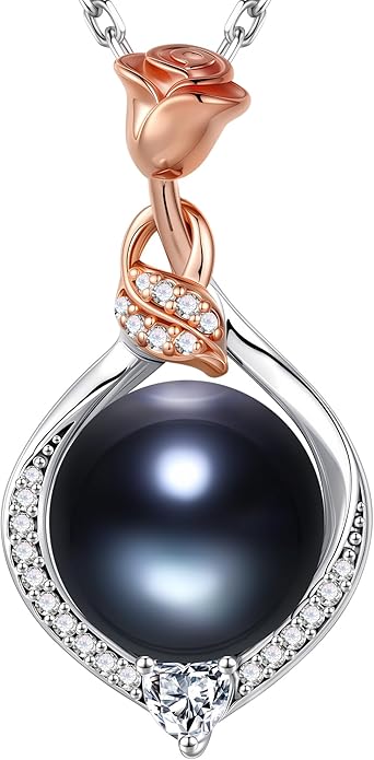 Iefil Valentines Gifts for Her Wife - 10-11mm Freshwater Pearl Necklace, Rose Flower Pearl Necklace, Anniversary Jewelry Gifts for Women Wife Mom Girlfriend Her, 925 Sterling Silver