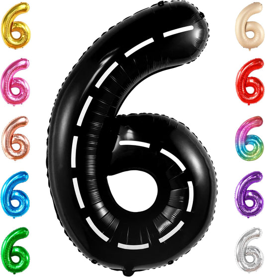 KatchOn, Giant Black Number 6 Balloon - 40 Inch | Hot Wheels 6th Birthday Balloon, 6th Road Birthdays Decorations | Hot Wheels Balloons for Hot Wheels 6th Birthday Decorations | 6 Number Balloons