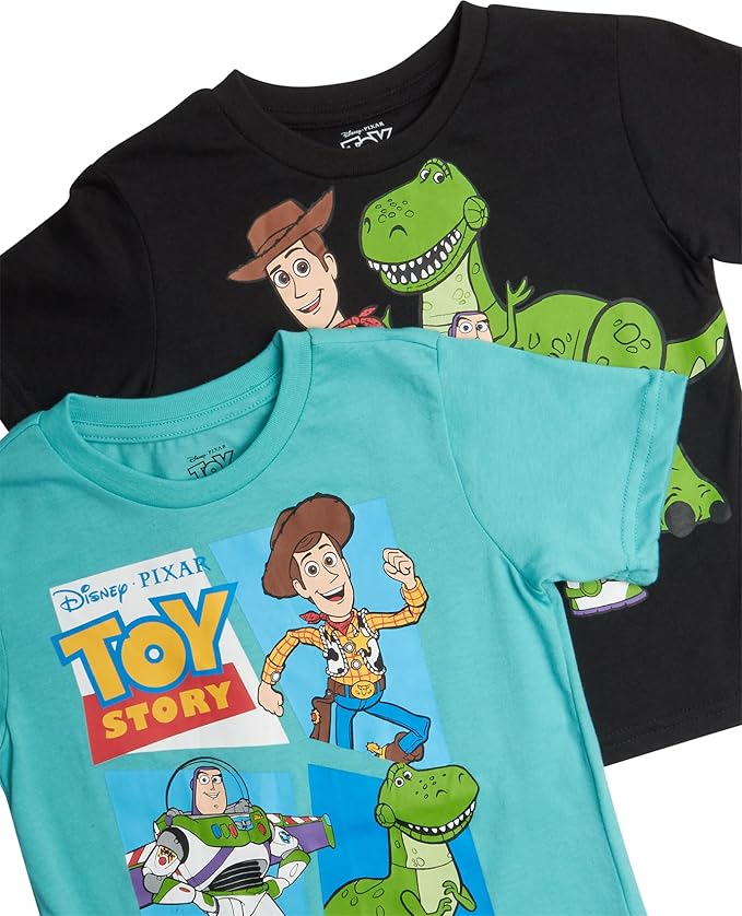 Disney Cars Toy Story Boys Shirts - 2 Pack Lightning McQueen Buzz Lightyear Short Sleeve Boys Tees for Toddler and Little Boy