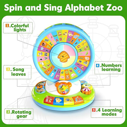 Toys for 1 2 3 Years Old Boys Girls, Musical Spin & Sing Alphabet Zoo with Lights & Sounds, Learning Educational Toys for Toddler 1-3, Christmas Birthday Gifts for Baby Kids Age 6-9-12-18 Months