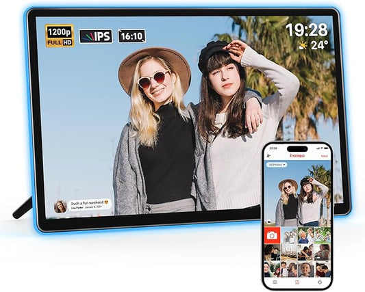 ApoloSign Neon Light Digital Picture Frame - 14" 2K FHD Display | AI Color-Changing LED Strip Digital Photo Frame | Quick Share Photos/Videos, Easy Setup in Frameo App | Best Digital Frame for Gifting