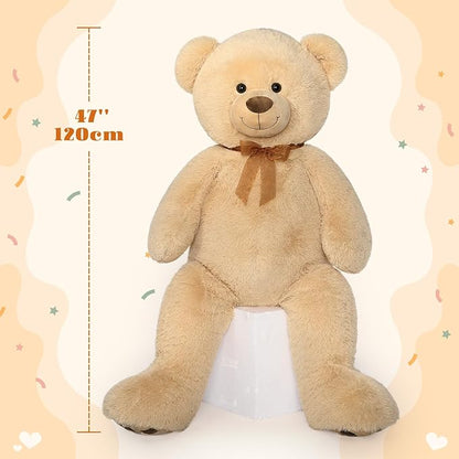 Tezituor Giant Teddy Bear Stuffed Animal 4ft - Classic Big Teddy Bear - Brown Large Stuffed Bear Plush Toys for Kid Christmas Birthday - Gift for Girlfriend