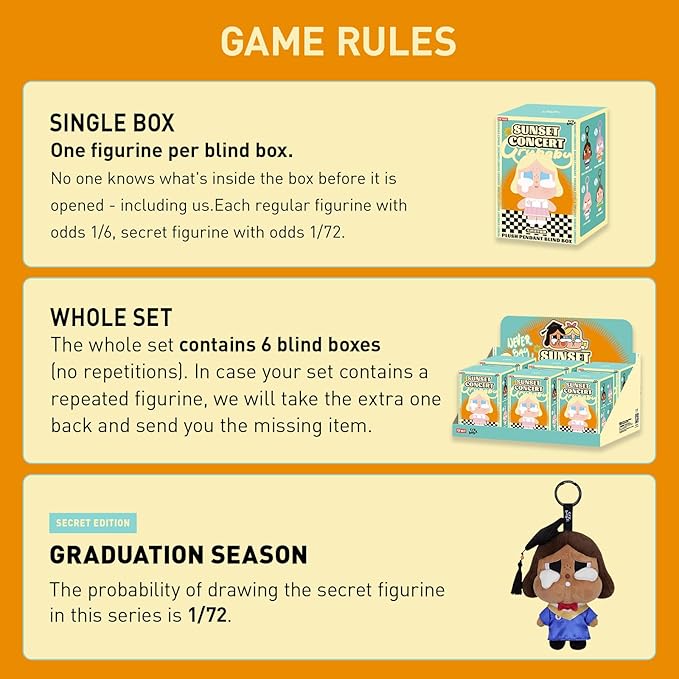 POP MART Crybaby Sunset Concert Series-Plush Pendant Blind Box, Crybaby Blind Box Figures, Random Design Action Figures Collectible Toys Home Decorations, Holiday Birthday Gifts, Whole Set