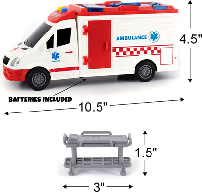 ArtCreativity Ambulance Toy Truck for Kids, Lights & Siren, Friction-Powered 1/16 Scale Rescue Toy Ambulance, Emergency Vehicle Ambulance Toys for Kids 3-8 with Removable Stretcher, Doors Open