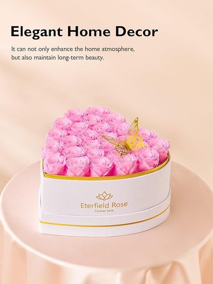Eterfield 27 Forever Flowers in Heart Shape Box, Preserved Roses That Last a Year Preserved Flowers Birthday Gifts for Her Mom Women Wife Anniversary Valentines Day Mothers Day Christmas, Light Pink