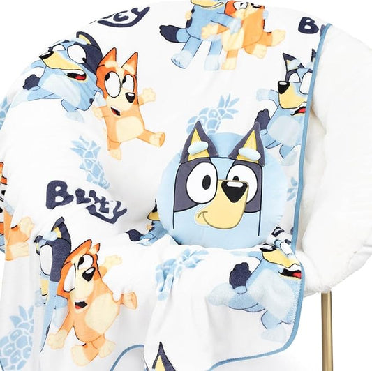 Jay Franco Bluey & Bingo Nogginz Set - 40 x 50 Inch Lightweight Travel Throw Blanket & Pillow - Kids Super Soft 2 Piece Bedding Set