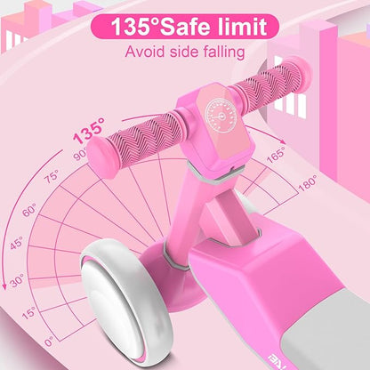 Colorful Lighting Baby Balance Bike Toys for 1 Year Old Girls Gifts, Toddler First Bike 12-24 Months with Adjustable and Cushioned Seat, 4 Quiet Wheels Ride-On Toy, Perfect First Birthday Gift