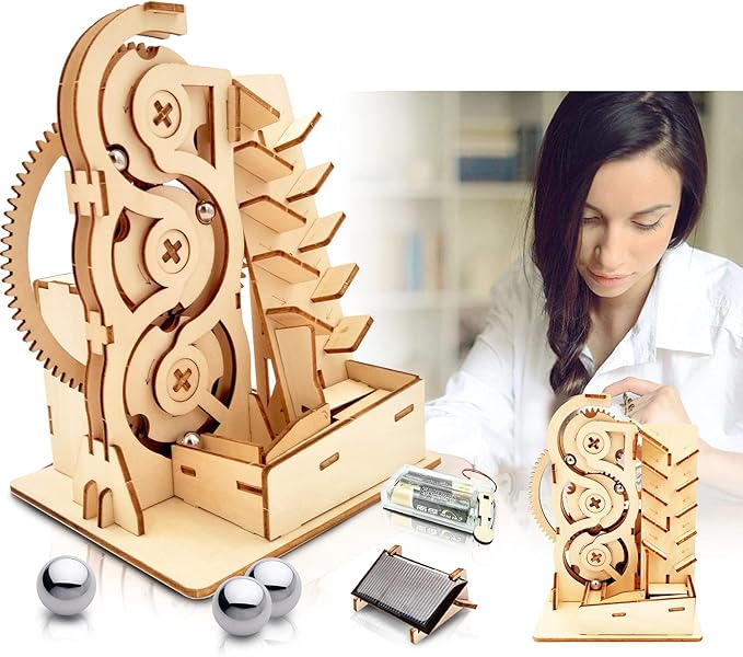 Solar 3D Wooden Puzzle Marble Run DIY Model Kit Craft Sets Wood Mechanical Toys Experiments Projects Birthday Gift for Adult Men Age 14+ Years Old