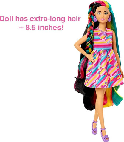 Barbie Totally Hair Doll, Heart-Themed with 8.5-inch Fantasy Hair & 15 Styling Accessories (8 with Color-Change Feature)