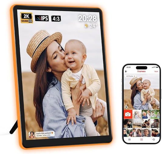 Apolosign 10" Neon Light Digital Frame, 2K Resolution, The Best Digital Picture Frame for Gifting | with 2.5D Glass IPS Touchscreen, WiFi, 32GB Storage, Warm Ambient & Auto Color Transformation LED