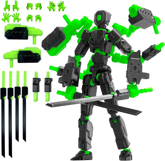 (Assembly Completed) 8 inch T13 Action Figure Set,T 13 Action Figure Multi-Articular Mobile Robot Nova T-13,Desktop Decorations for Game Lovers Toys (Black Green)