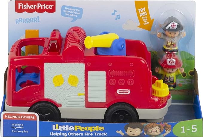 Fisher-Price Little People Toddler Toy Helping Others Fire Truck with Music Lights & Figures for Preschool Pretend Play Kids Ages 1+ Years
