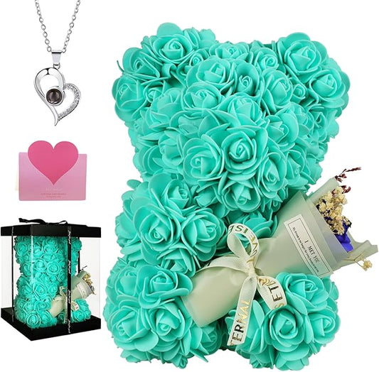 Valentines Day Gifts for Her, Rose Bear Birthday Gift for Girlfriend, Artificial Flowers Rose Teddy Bear with Bouquet,Greeting Card,Valentines Day Gifts Rose Gifts for Women Wife Mom Grandma