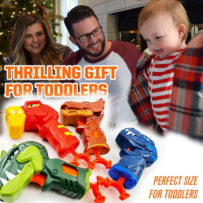 4-Pack Mini Dinosaur Toy Guns Set for Kids Nerf Party Favors, Family Small Dino Blaster Bulk for Toddlers Age 3 4 5 6, Ideal Boys Gift Birthday Valentine Easter Christmas Stocking Stuffers