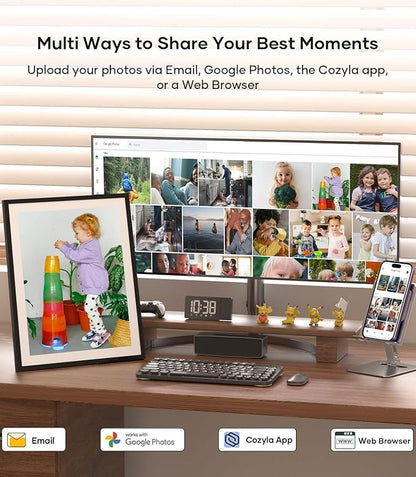 Cozyla Digital Picture Frame Large 17 Inch Digital Photo Frame Share Pictures via Email Google Photos Web Browser App Electronic Picture Frame Slideshow Free Unlimited Storage Video Picture Frame Mat