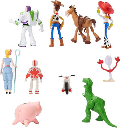 Mattel Disney and Pixar Toy Story Storytellers Figure Pack, 9 Figures & Vehicle, Woody Buzz Rex Forky Bo Peep Duke Caboom & Toy Motorcycle, Carnival Crew