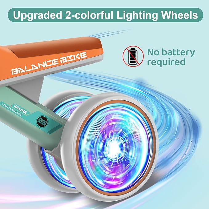 Colorful Lighting Baby Balance Bike Toys for 1 Year Old Boys Gifts, Toddler First Bike 12-24 Months with Adjustable and Cushioned Seat, 4 Quiet Wheels Ride On Toy, Perfect First Birthday Gift