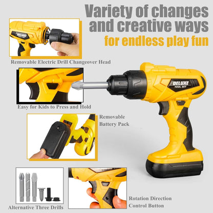 Zealous 48pcs Kids Tool Set with Tool Box & Electronic Toy Drill, Pretend Play Construction Kits for Kids Ages 3-5 Years Old, Toddler Boy Toys