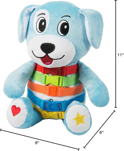 Buckle Toys Barkley Dog Plush Toys for Toddlers 1-3 Animal Sensory Toy to Develop Fine Motor Skills and Learn Shapes and Colors, Travel Essentials for Kids, Includes Storage Pocket for Small Items