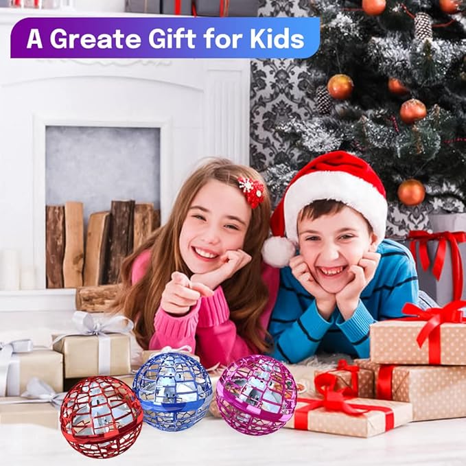 Flying Ball Toys Flying Ball: Upgraded Rechargeable Hand Controlled Spinner 360°Rotating Built-in LED Mini Orb Drone Flying Boomerang Balls Gifts Choice for Boys Kids Adults Indoor Outdoor (Red)