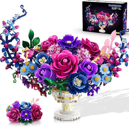 Moon Flower Bouquet Building Set with Lights, Valentines Day Flowers Botanicals Building Block Kit, 1365 PCS Bonsai Plant Collection Home Decor, Gift for Her Adults Women Boys Girls 12+