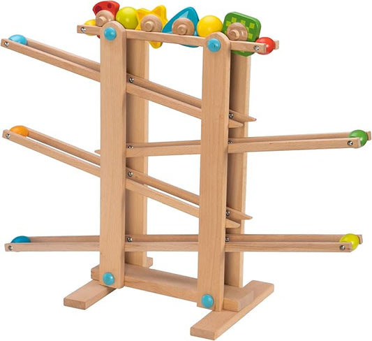 Fat Brain Toys Marble Run, Roll 'n Go Wooden Marble Run Back-and-Forth Ball Track, 2 Year Old Toys