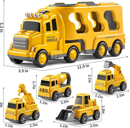 Trucks for Toddlers 2-4 Years 1-3 4-8 4-7 Boys Girls, 5 in 1 Construction Carrier Toy Trucks for Kids, Detachable Transport Trailer Toy, 1 Year Old Boy Gifts Birthday Toy