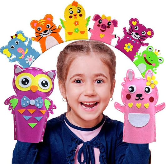 Animal Hand Puppet Crafts Kit for Kids 8pcs Sewing Kits for Girls 4-9 Felt DIY Sewing Projects Toddler Activities Story Telling Pretend Play Party Favors Toys