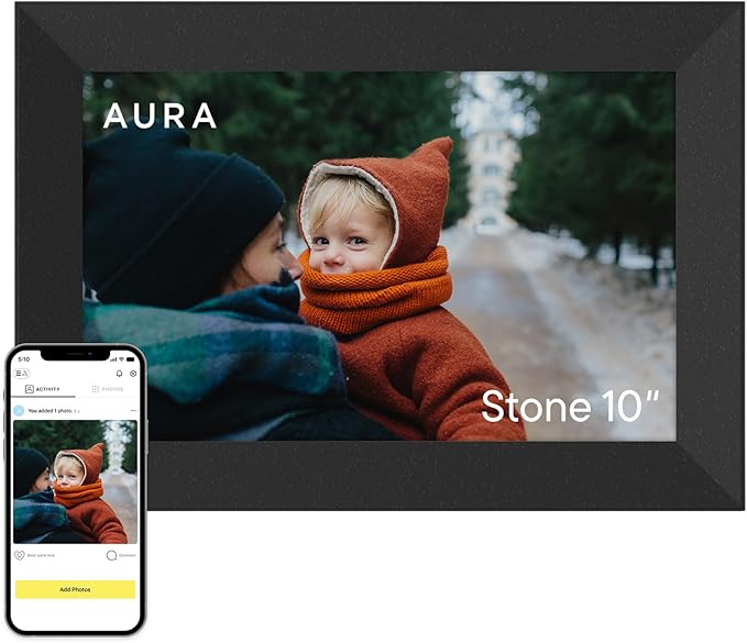 Aura Stone Digital Picture Frame - 10.1" HD Mat Display | Wirecutter's Best Digital Frame for Gifting - Send Photos Directly from Your Phone | Quick & Easy Setup Over WiFi - Free App | Black