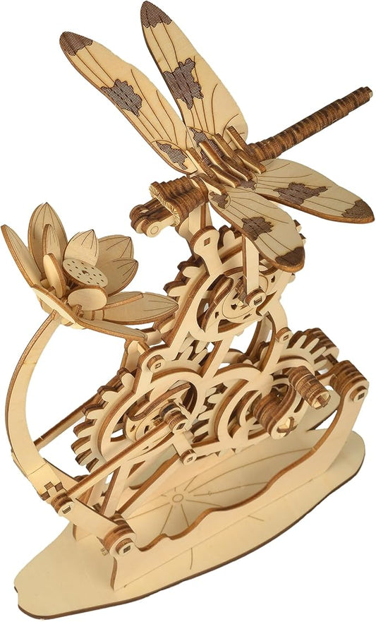 Aida & Hani Wooden Dragonfly Toys 3D Puzzle Toy Creative DIY Assembly Mechanical Wood with Mortise and Tenon Structure Jigsaw Toy Ornament