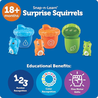 Learning Resources Snap-n-Learn Surprise Squirrels - Toddler Montessori Toys, Preschool Activities, Counting and Fine Motor Skills, Sorting and Pattering, Color Recognition, Gifts for Boys and Girls