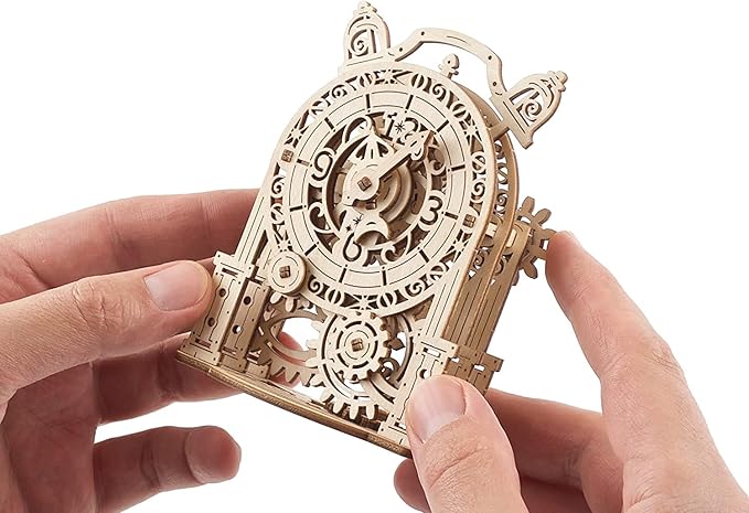 UGEARS Vintage Alarm Clock 3D Puzzle - Wooden Model Kit for Adults to Build - Mechanical Model Desk Clock Making Kit - 3D Jigsaw Puzzle Wood Toy Clock - DIY Brain Teaser Puzzle Construction Set