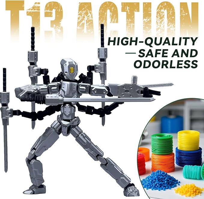 (Assembly Completed) 8 inch T13 Action Figure Set,T 13 Action Figure Multi-Articular Mobile Robot Nova T-13,Desktop Decorations for Game Lovers Toys (Gray)