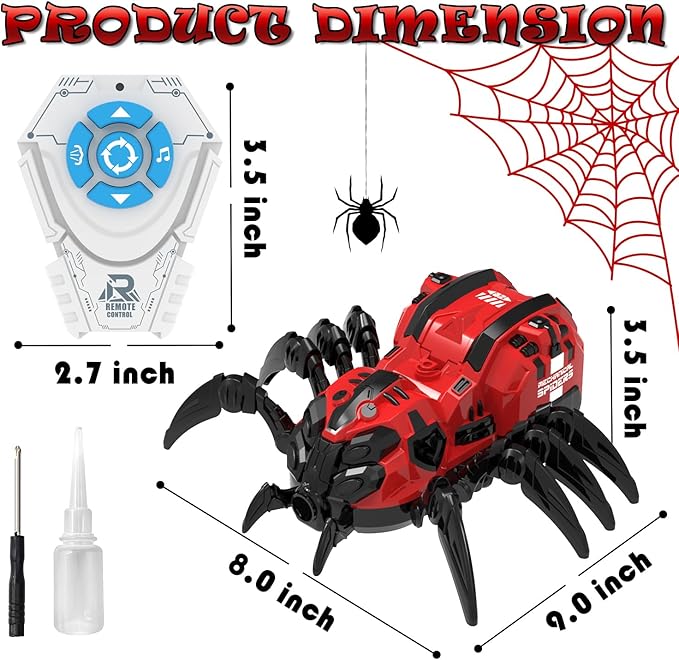 Remote Control Spider Toy, Robot Spider with 2.4 GHz Remote Controller, RC Spider Stunt Robot with Spray/Lights/Music, Realistic Spider Gift for Boys Girls, Halloween, Christmas, Toys for Party Prank
