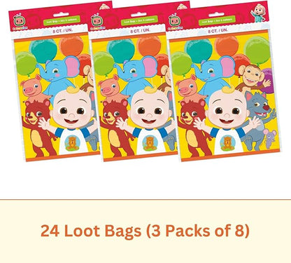 Unique Cocomelon Goodie Bags Set - 24 Cocomelon Plastic Party Favor Bags, Checklist - Cocomelon Birthday Party Decorations and Supplies, Officially Licensed