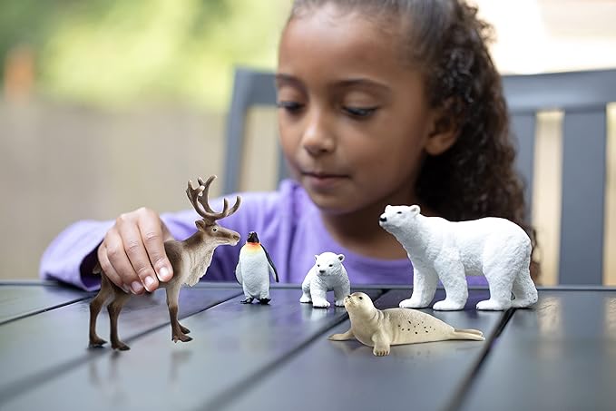Schleich Wild Life – 5PC Arctic Animal Toy Playset with Reindeer, Polar Bear, Penguin, Seal and Arctic Fox Figurines – Realistic Animal Figures for Kids Ages 3+