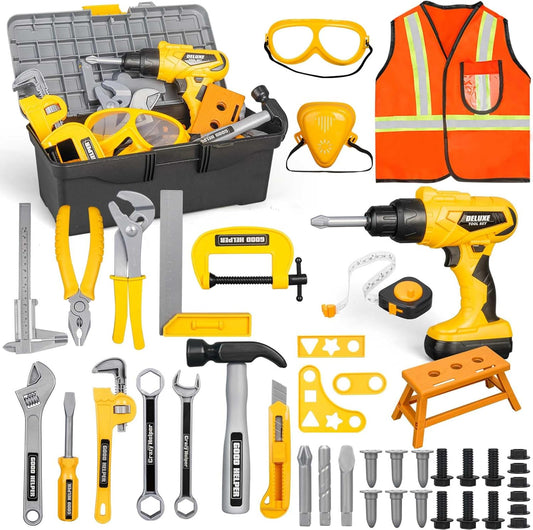 Zealous 48pcs Kids Tool Set with Tool Box & Electronic Toy Drill, Pretend Play Construction Kits for Kids Ages 3-5 Years Old, Toddler Boy Toys