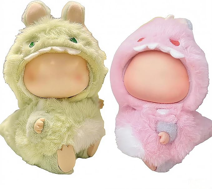 (2-Pack) 17cm Doll Clothes Set, Plush Green Dinosuar and Pink Dinosaur Outfits for 17cm Dolls, Soft and Stylish Dress Up Doll Clothes, Adorable and Cute Clothing with Cozy Texture and Fun Design