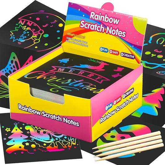 Stocking Stuffers for Kids Teen Girls: Rainbow Scratch Paper Art Crafts Return to School Supplies Easter Crafts for Boys 4-12 Years Old Party Favors Toys Activities for Classroom Games Notes 150