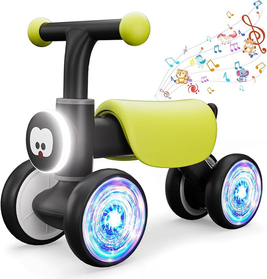Colorful Glow Wheel Toddler Balance Bike,Baby Toys for 1 Year Old Boy Girls,12-24 Months Baby Balance Bike with Soft Music Cute Animal Sound,1st Birthday Gifts